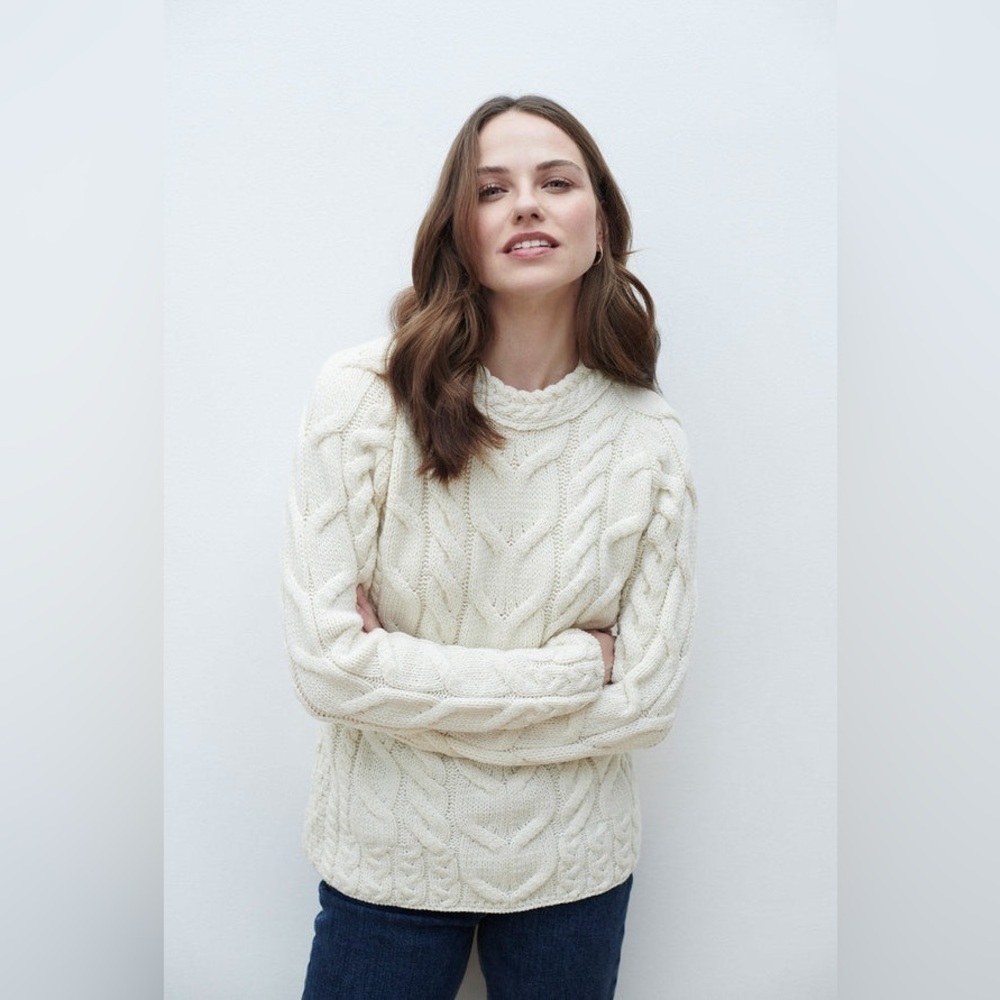 Carraig Donn Sweater BLUE Crewneck Cable Knit Heritage Quiet Luxury Size Small